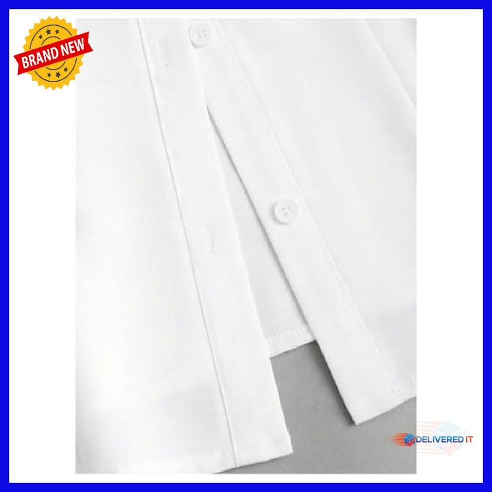 Polyester Puff Sleeve Button Down Crop Blouse Fit… - image 5